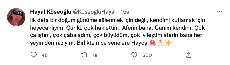 hayal koseoglu ndan dogum gunu paylasimi begeni topladi